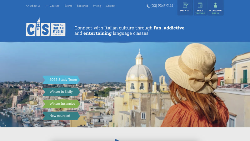 Screenshot of the Centre of Italian Studies website