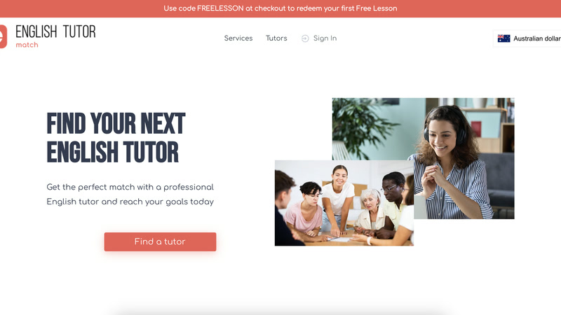 Screenshot of the English Tutor Match website