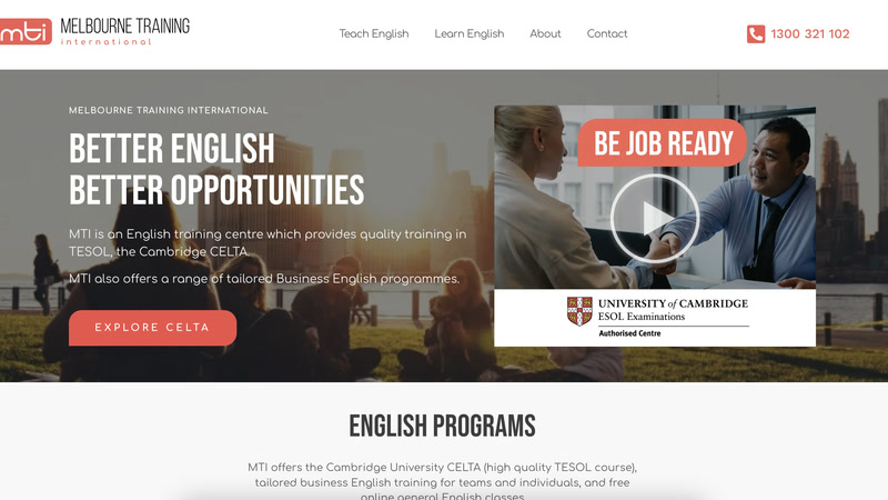 Screenshot of the Melbourne Training International website