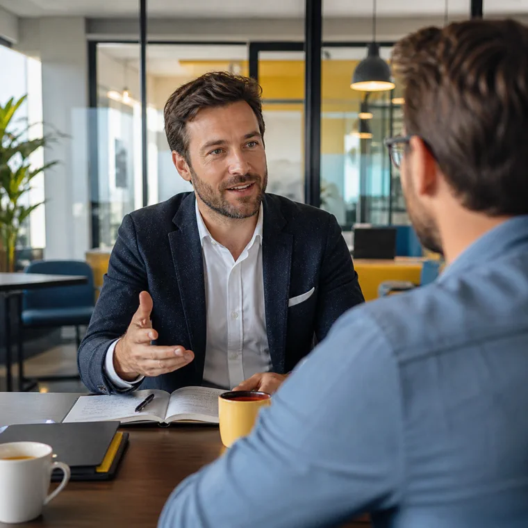 Consultant speaking with a client in an office